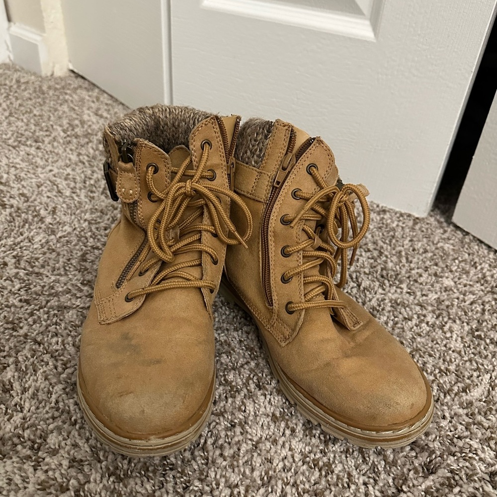Tan Lace-Up Ankle Boots